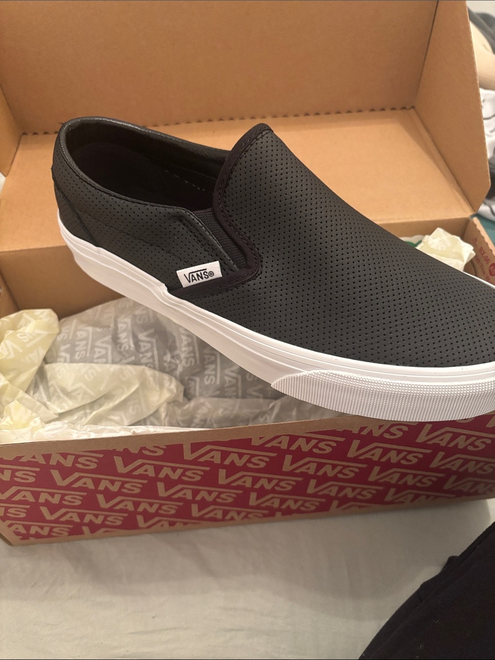 Vans Perforated Slip-On Loafer in Black with White Sole